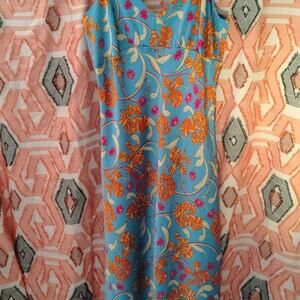 Sofia Vergara Blue Floral Satin Midi Dress small